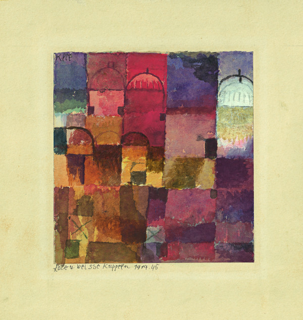 Paul Klee: Rote und weisse Kuppeln, 1914, Aquarell und Gouache auf Papier auf Karton, 14,6 x 13,7 cm. Kunstsammlung Nordrhein-Westfalen, Düsseldorf